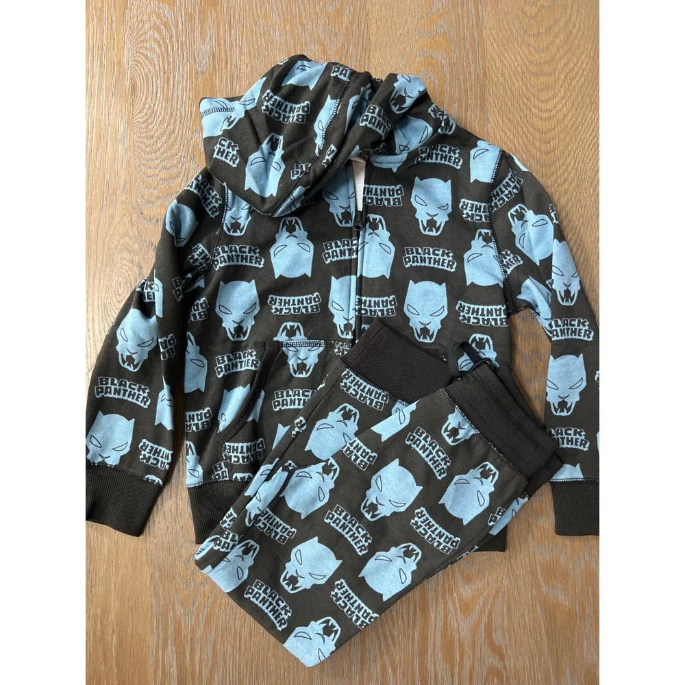 Spotted Zebra Marvel Black Panther Hoodie and Joggers Set Black Blue S 6-7
